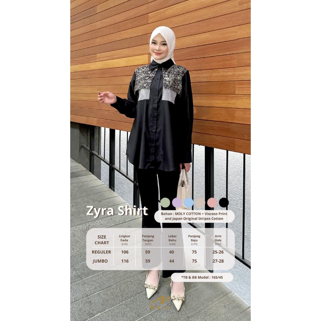 MDLY Baju kemeja atasan wanita/Kemeja Stripes Catton/Kemeja Bordir/Kemeja Stripes Kombinasi/Zyra Shirt by Mdly
