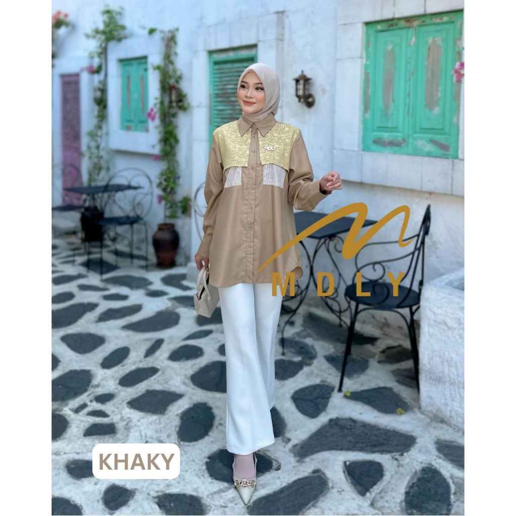 MDLY Baju kemeja atasan wanita/Kemeja Stripes Catton/Kemeja Bordir/Kemeja Stripes Kombinasi/Zyra Shirt by Mdly