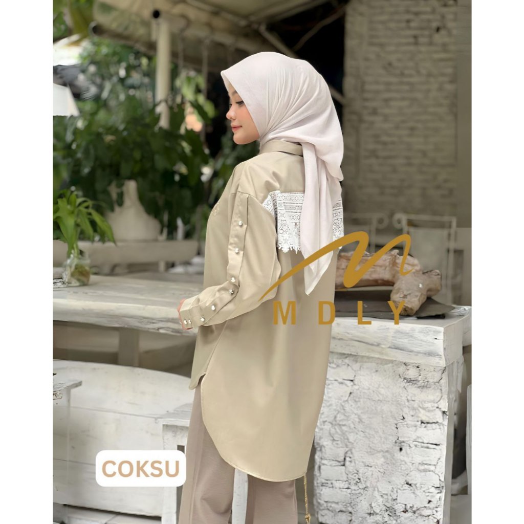 MDLY baju kemeja atasan wanita/Kemeja Polos Motif Bordir Casual Trendy Kekinian/Elea Shirt by Mdly