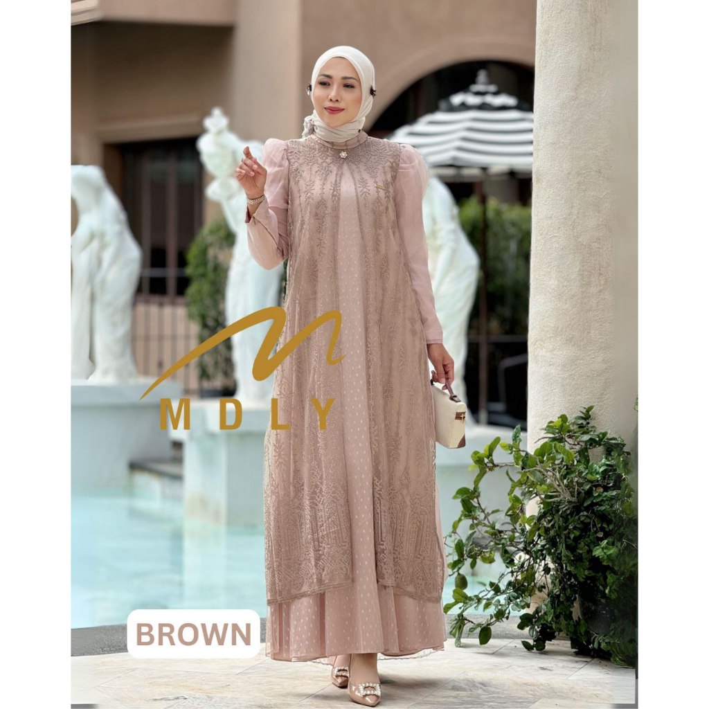MDLY Baju Gamis Wanita Muslim/Gamis Lebaran/Baju Raya/Gamis Brukat Lebaran/Gaina Dress by MDLY
