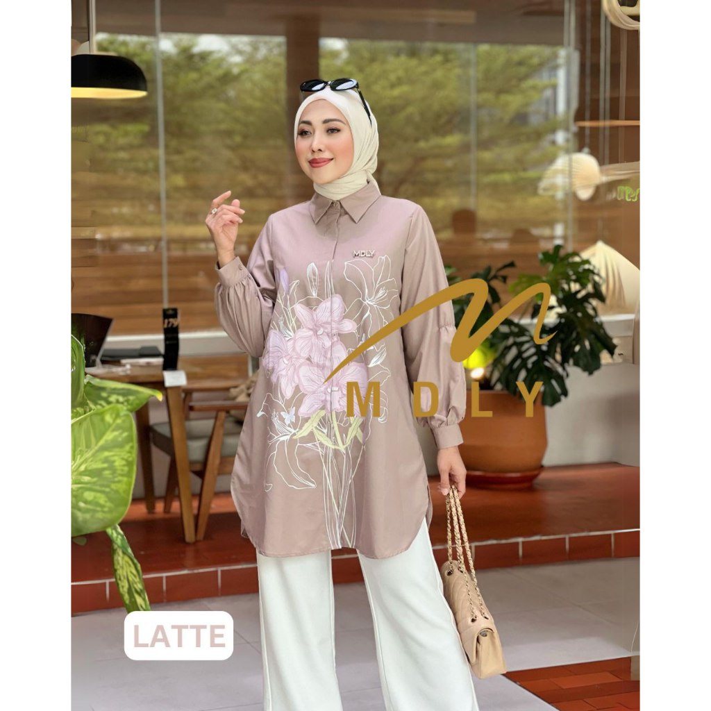Nara Tunic by MDLY Baju Atasan Wanita Kemeja Tunik Lengan Panjang Basic Casual