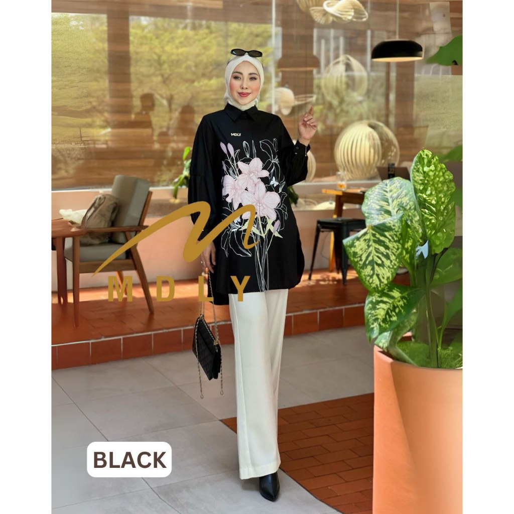 Nara Tunic by MDLY Baju Atasan Wanita Kemeja Tunik Lengan Panjang Basic Casual