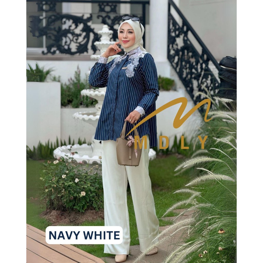 Shiya Stripes Shirt by MDLY Baju Atasan Wanita Kemeja Lengan Panjang Basic Casual