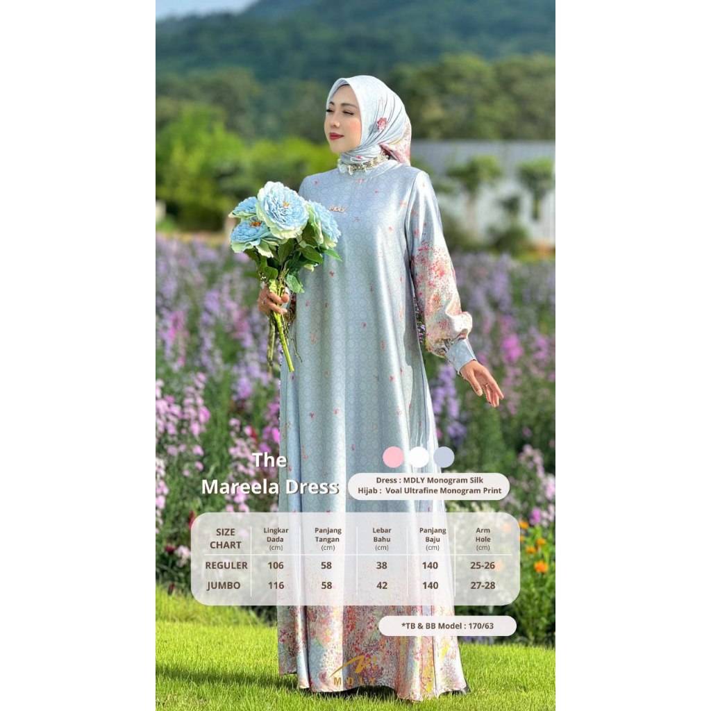 MDLY Baju wanita muslim Gamis Hari Raya/ Baju Busana Gamis dan Hijab/ Gamis Motif/ The Mareela Dress by MDLY