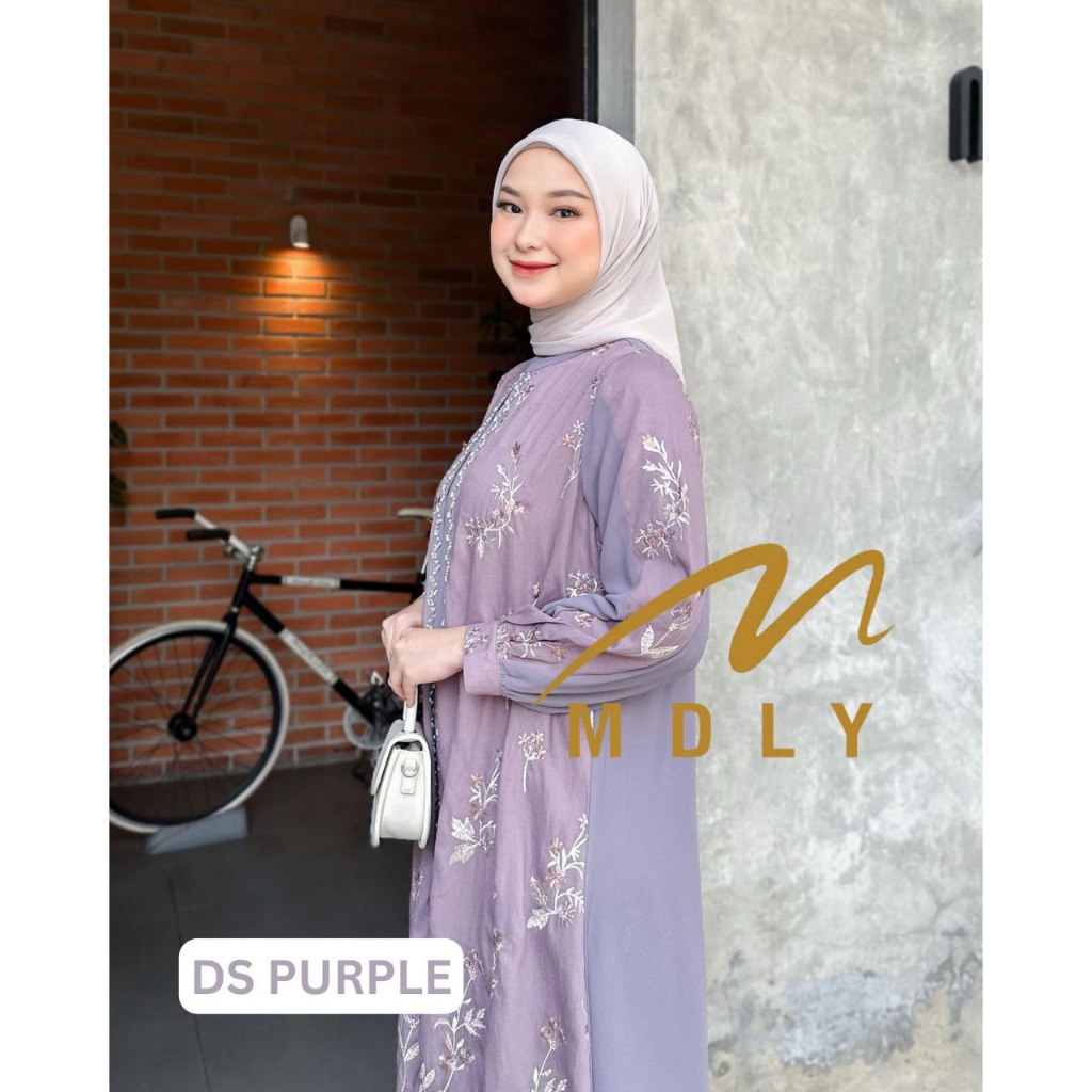MDLY Baju gamis Wanita/Gamis Premium Motif Bordir Exclusive Kombinasi Outer/Ashita Dress by MDLY