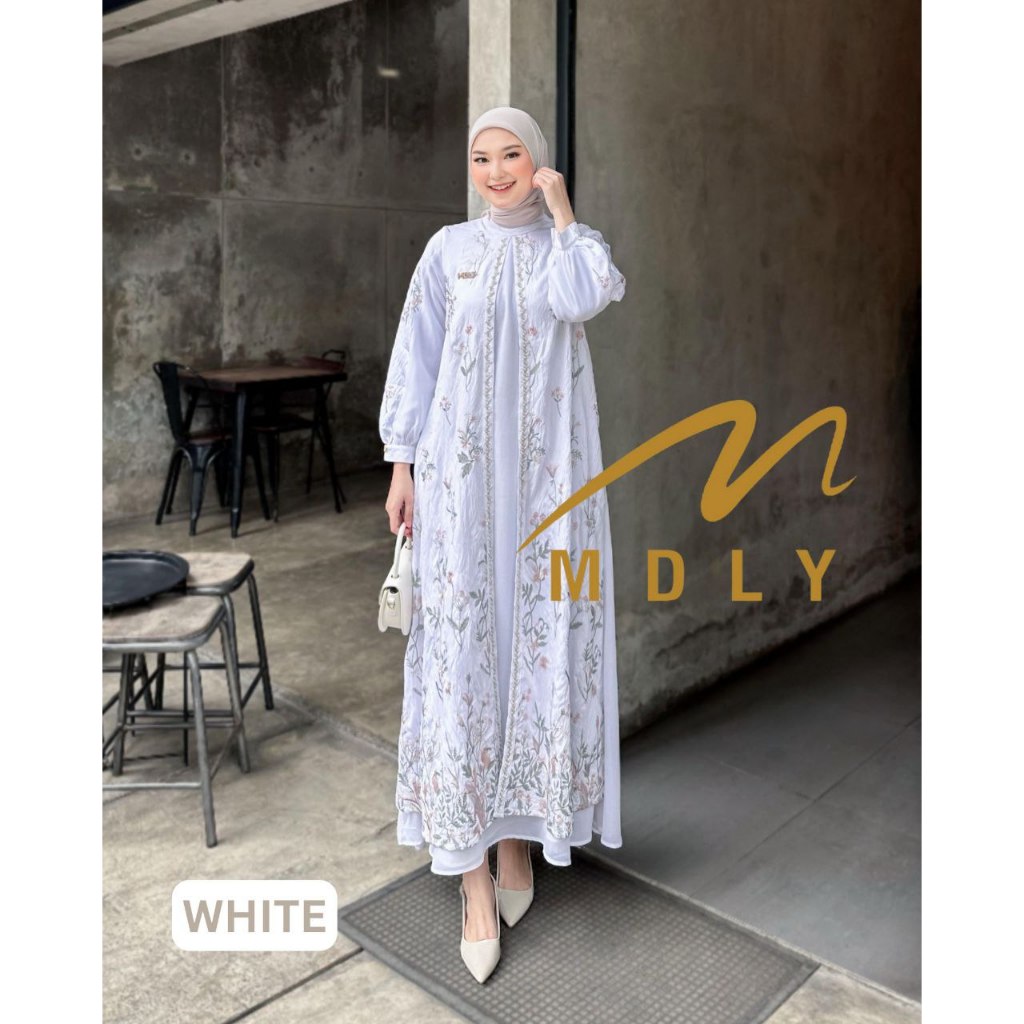 MDLY Baju gamis Wanita/Gamis Premium Motif Bordir Exclusive Kombinasi Outer/Ashita Dress by MDLY