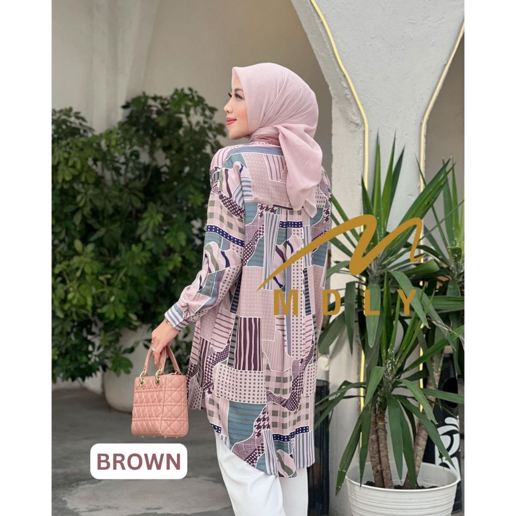 MDLY Baju atasan wanita muslim/Baju Tunik Kombinasi Motif Print/Atasan Tunik/Aimee Tunic by MDLY