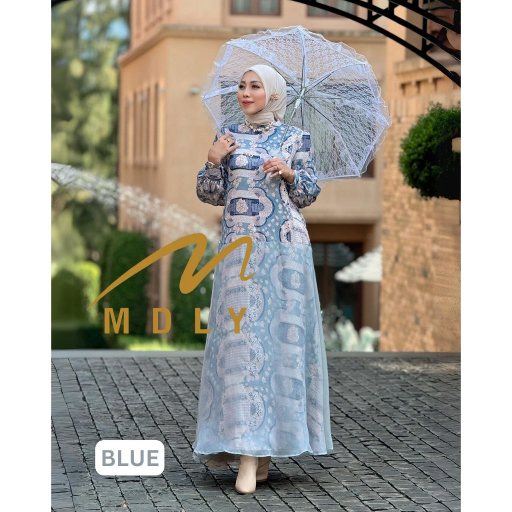 MDLY Baju busana gamis wanita muslim/Gamis Premium Motif Kombinasi Organza Lux/Xandra Dress by MDLY/