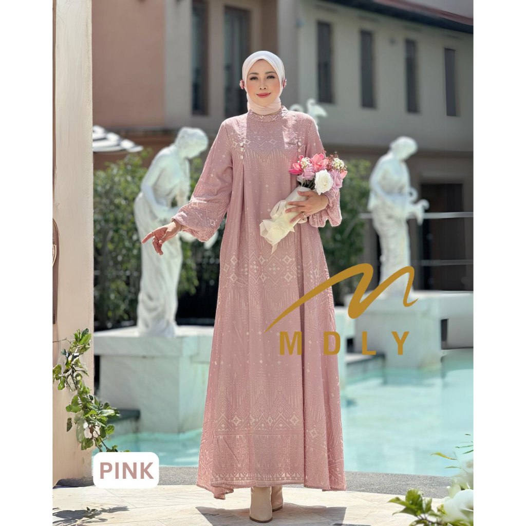 MDLY Baju Gamis Wanita Muslim/Baju Gamis Lebaran/Gamis Polo Putih/Sofea Dress by MDLY