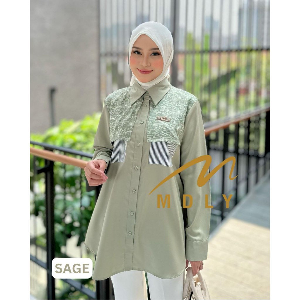 MDLY Baju kemeja atasan wanita/Kemeja Stripes Catton/Kemeja Bordir/Kemeja Stripes Kombinasi/Zyra Shirt by Mdly