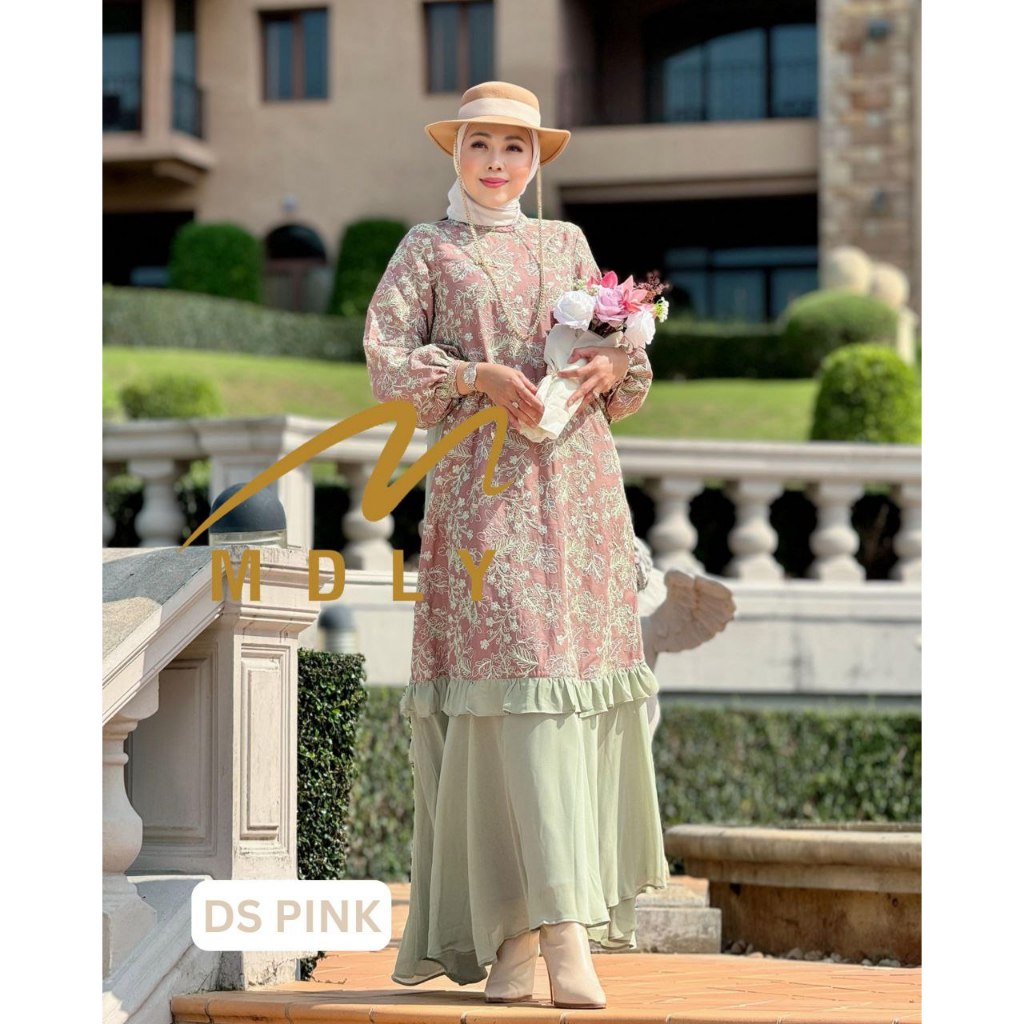 MDLY Baju gamis busana muslim wanita/Baju Gamis Premium Kombinasi Motif Bordir/Hurema Dress by MDLY