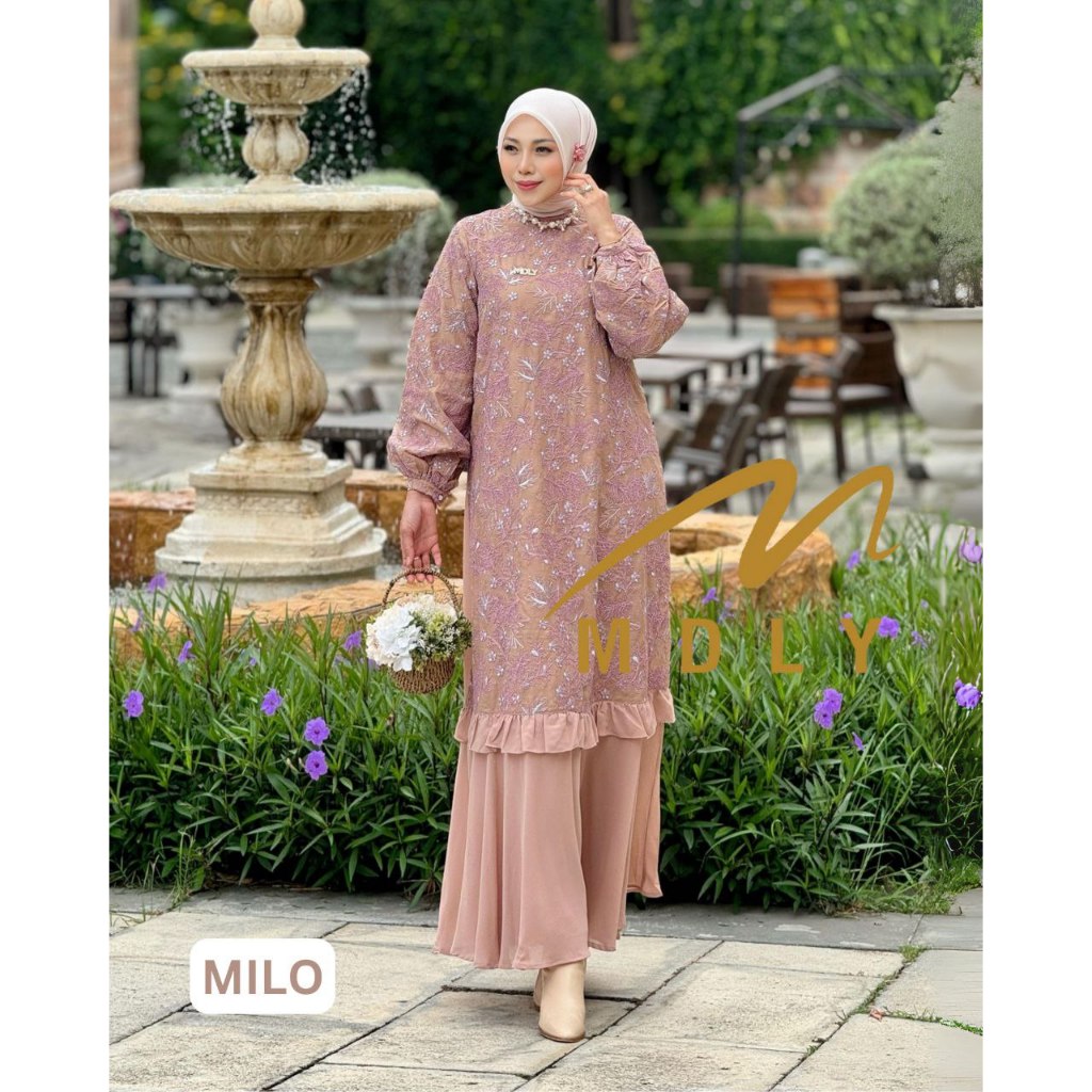 MDLY Baju gamis busana muslim wanita/Baju Gamis Premium Kombinasi Motif Bordir/Hurema Dress by MDLY
