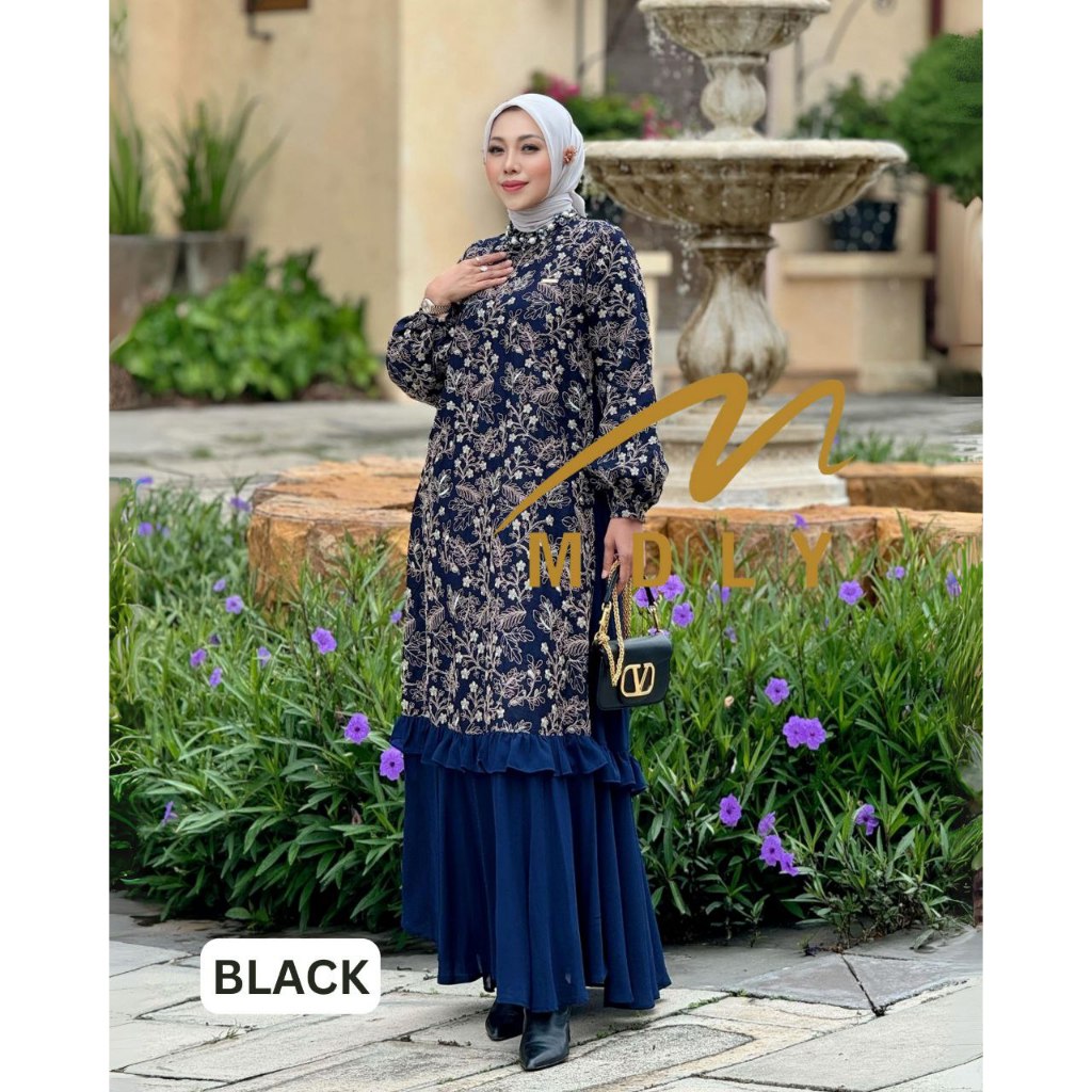 MDLY Baju gamis busana muslim wanita/Baju Gamis Premium Kombinasi Motif Bordir/Hurema Dress by MDLY