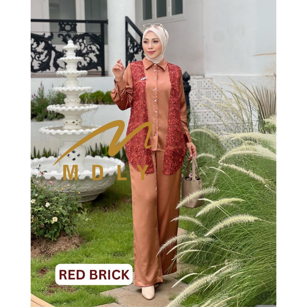 MDLY Baju setelan wanita/One Set Celana/Setelan Celana Kombinasi Bordir dan Silk/Nieva Set by MDLY