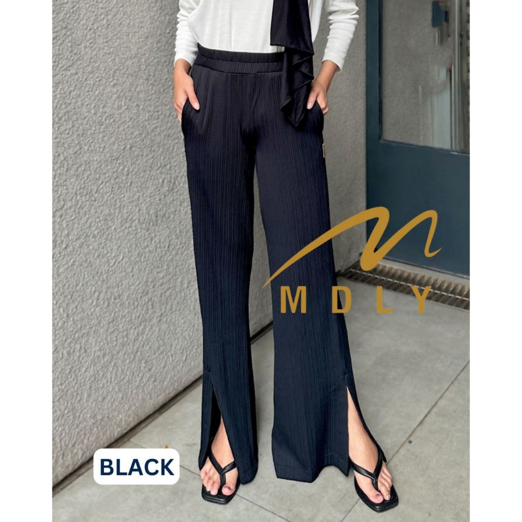 MDLY Celana panjang wanit/Celana Panjang Kain/Celana Bahan Knit/Flare Pleats Pants By Mdly