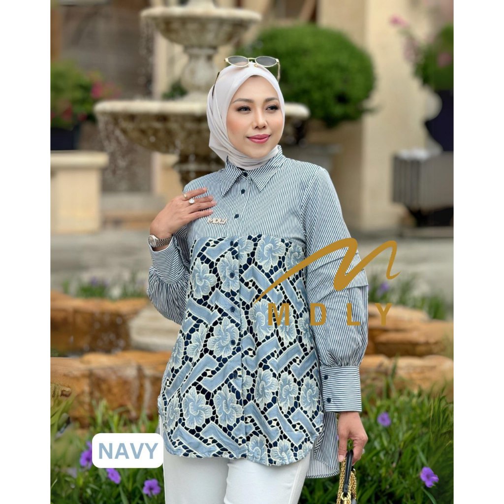 MDLY Baju Kemeja Atasan Wanita/Kemeja Bordir/Atasan Formal Elegan Motif/Devie Shirt Series I by MDLY