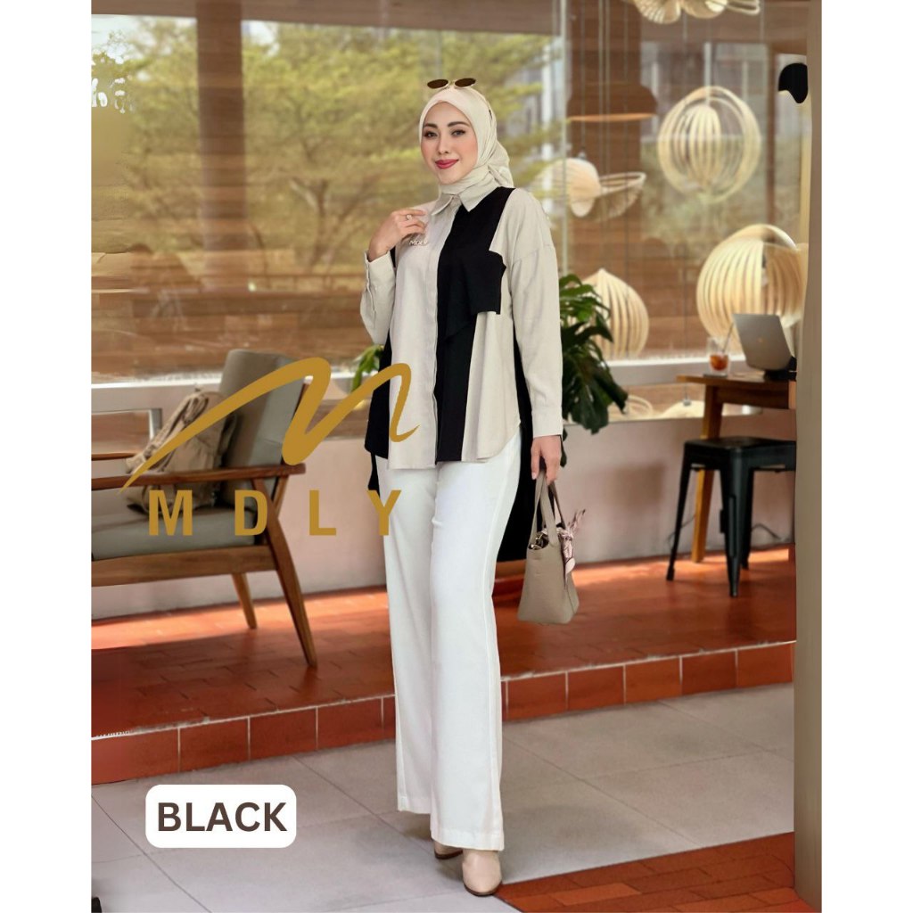 Leeve Shirt by MDLY Baju Atasan Wanita Kemeja Lengan Panjang Casual Basic