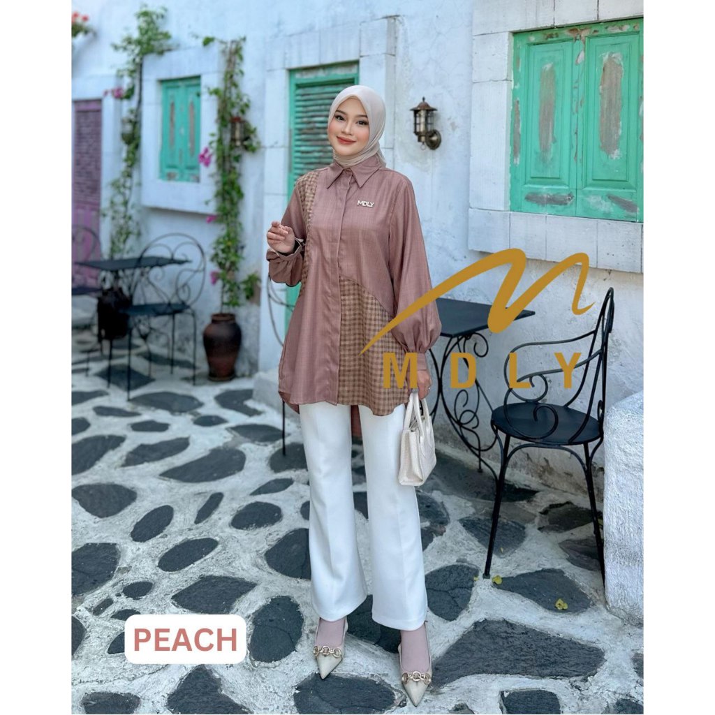 Oxaa Tunic by MDLY Baju Atasan Wanita Kemeja Tunik Lengan Panjang Baju Tunik Casual