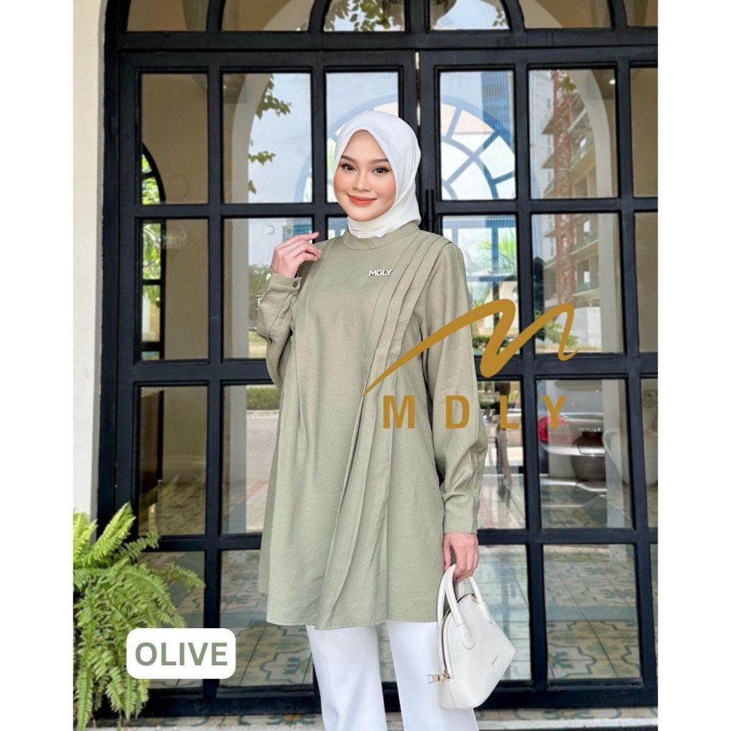 MDLY Baju kemeja atasan wanita muslim/Atasan Tunik Casual Polos elegan Nyaman/Fayola Tunic by MDLY