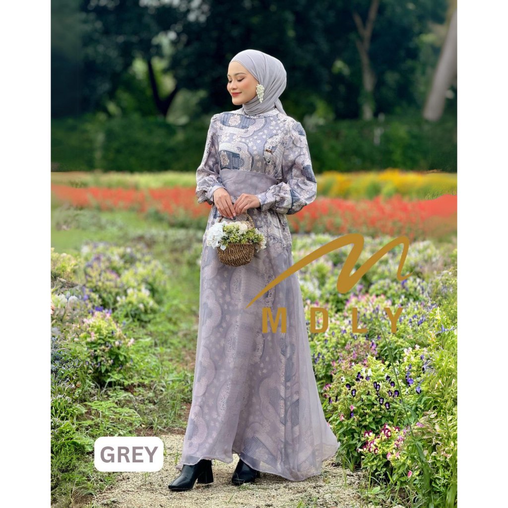 MDLY Baju busana gamis wanita muslim/Gamis Premium Motif Kombinasi Organza Lux/Xandra Dress by MDLY/