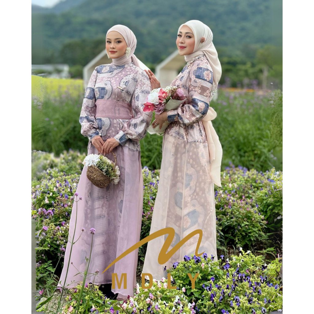 MDLY Baju busana gamis wanita muslim/Gamis Premium Motif Kombinasi Organza Lux/Xandra Dress by MDLY/