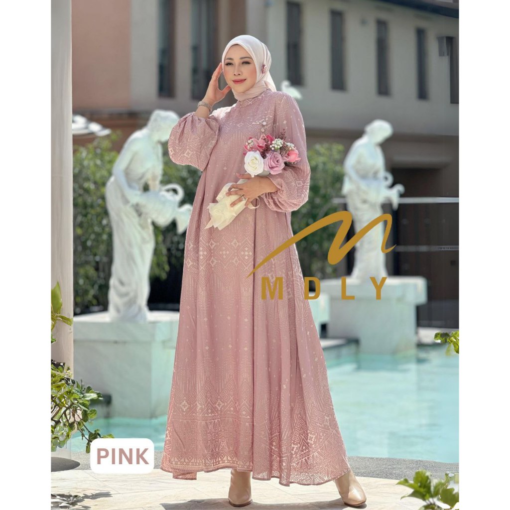 MDLY Baju Gamis Wanita Muslim/Baju Gamis Lebaran/Gamis Polo Putih/Sofea Dress by MDLY