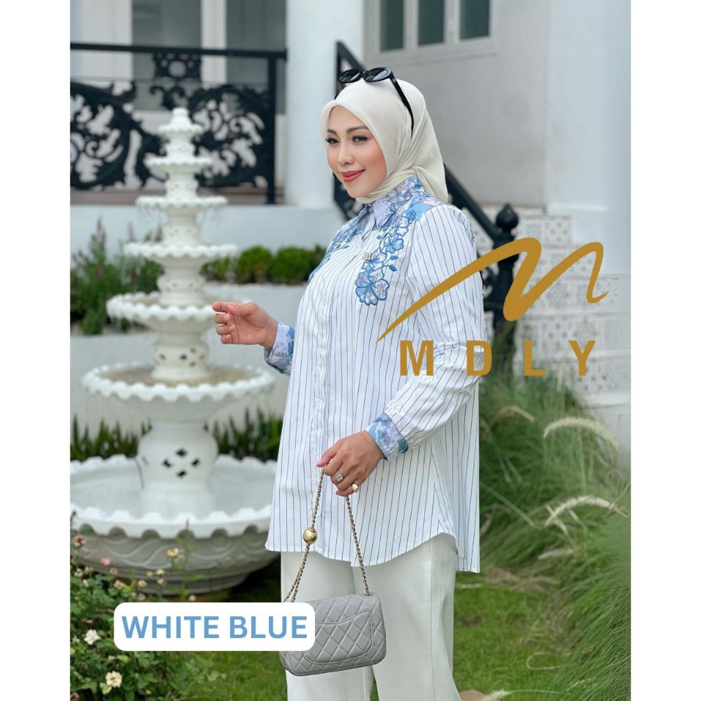 Shiya Stripes Shirt by MDLY Baju Atasan Wanita Kemeja Lengan Panjang Basic Casual