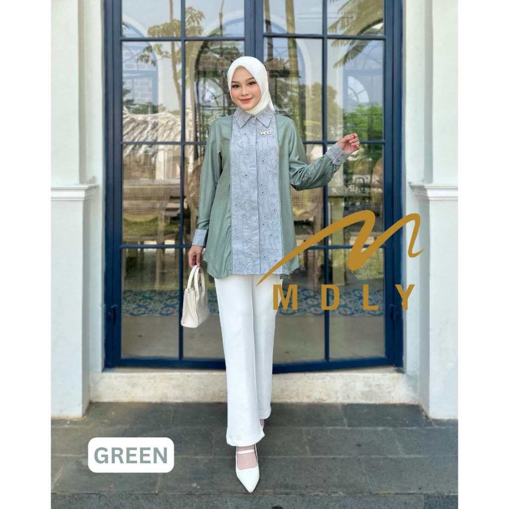 MDLY Baju kemeja atasan wanita/Kemeja Premium Motif Bordir/Baju Warna Cream/Fazren Shirt by MDLY