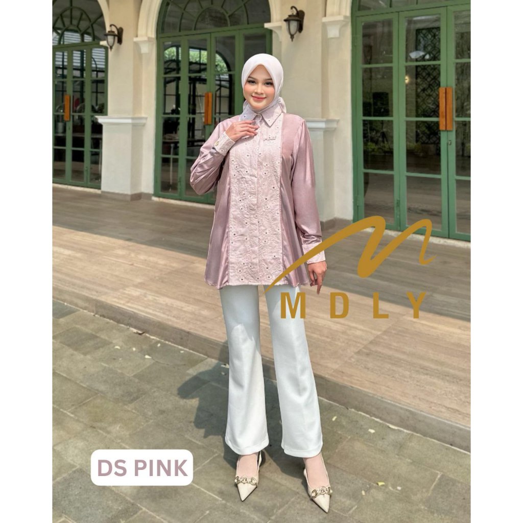MDLY Baju kemeja atasan wanita/Kemeja Premium Motif Bordir/Baju Warna Cream/Fazren Shirt by MDLY