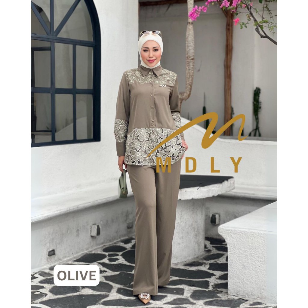 MDLY Baju Setelan Wanita Muslim/One Set Celana/Setelan Celana Wanita Motif Bordir/Firza Set by MDLY