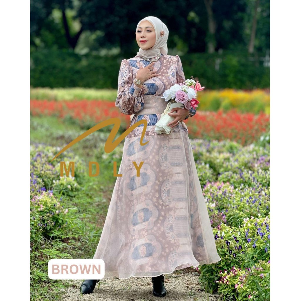 MDLY Baju busana gamis wanita muslim/Gamis Premium Motif Kombinasi Organza Lux/Xandra Dress by MDLY/