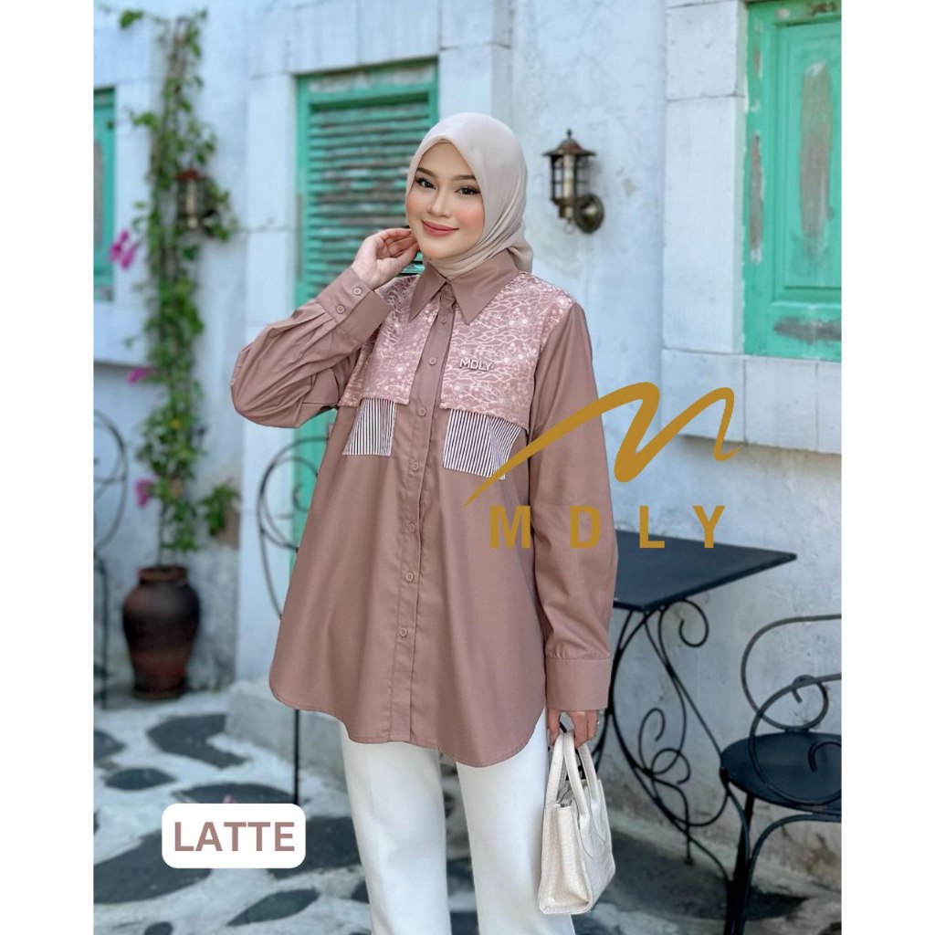 MDLY Baju kemeja atasan wanita/Kemeja Stripes Catton/Kemeja Bordir/Kemeja Stripes Kombinasi/Zyra Shirt by Mdly