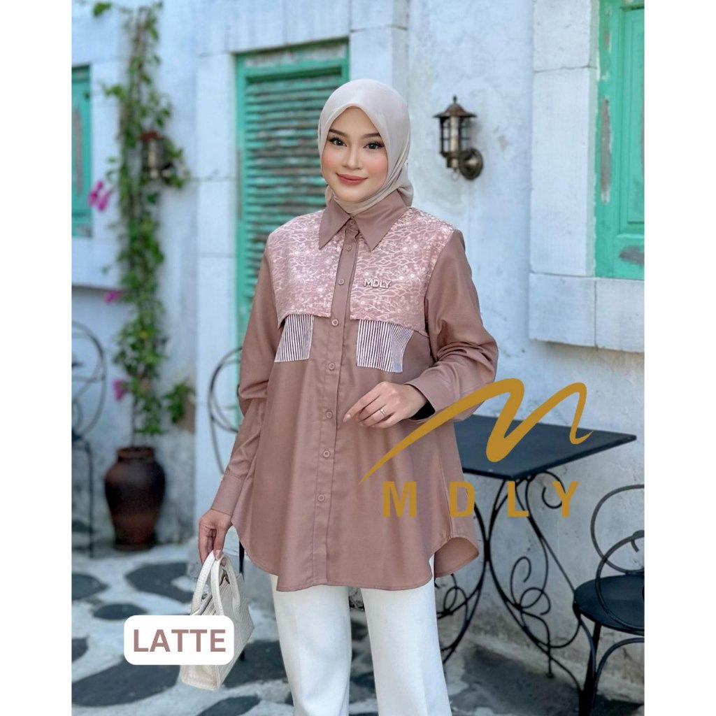 MDLY Baju kemeja atasan wanita/Kemeja Stripes Catton/Kemeja Bordir/Kemeja Stripes Kombinasi/Zyra Shirt by Mdly