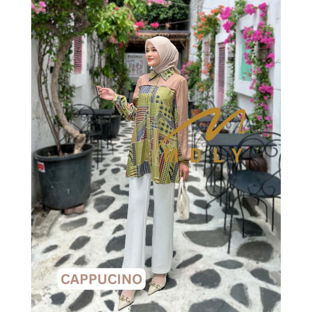 MDLY Baju kemeja atasan wanita/Kemeja Panjang Casual/Kemeja Daily Motif Print/Livia Shirt by MDLY