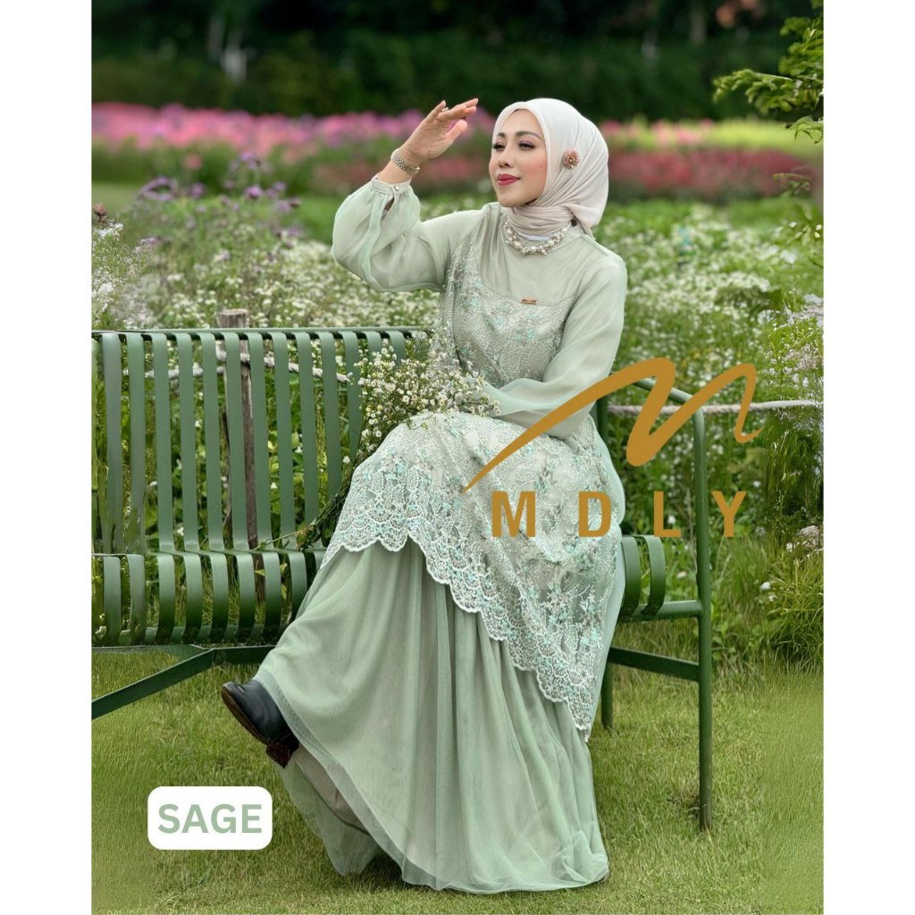 MDLY Baju fashion busana wanita gamis/Gamis Premium/Gamis Brukat Brocade Organza/Amya Dress by MDLY
