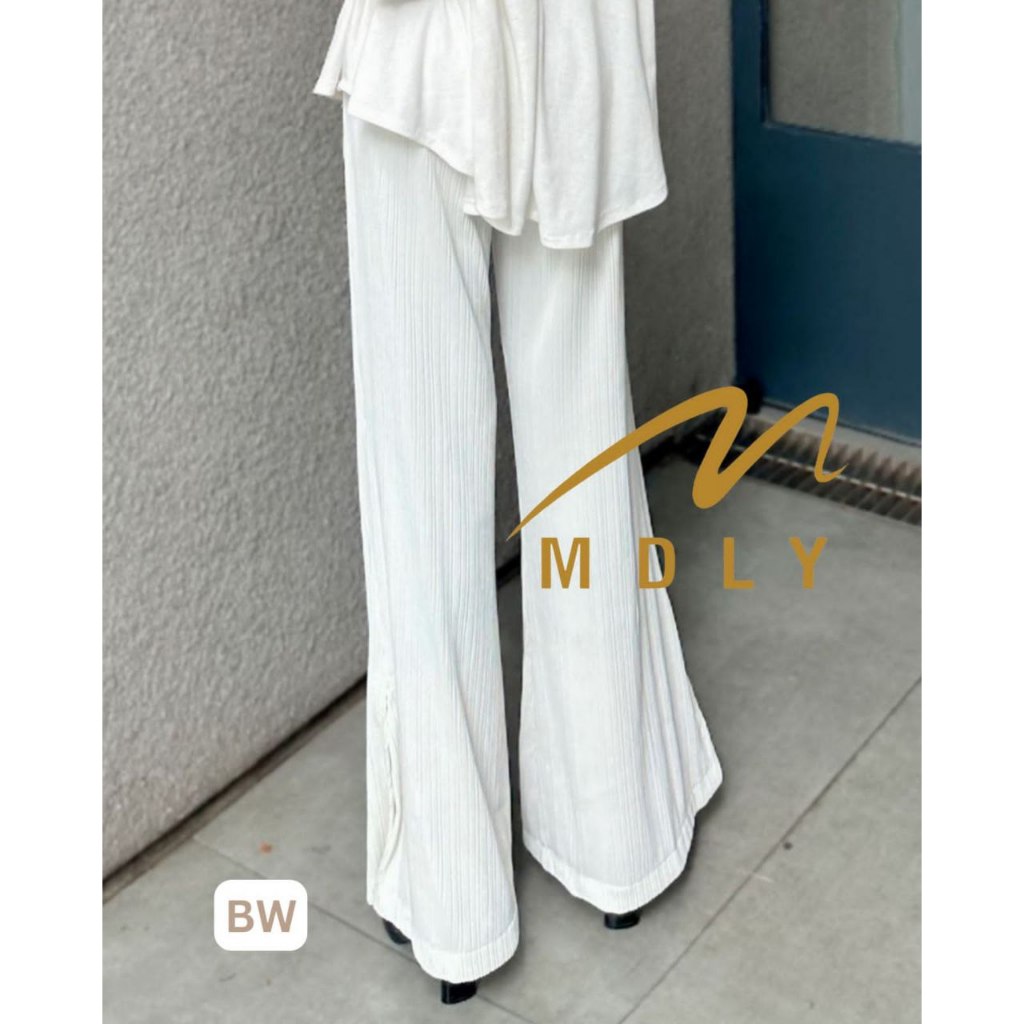 MDLY Celana panjang wanit/Celana Panjang Kain/Celana Bahan Knit/Flare Pleats Pants By Mdly