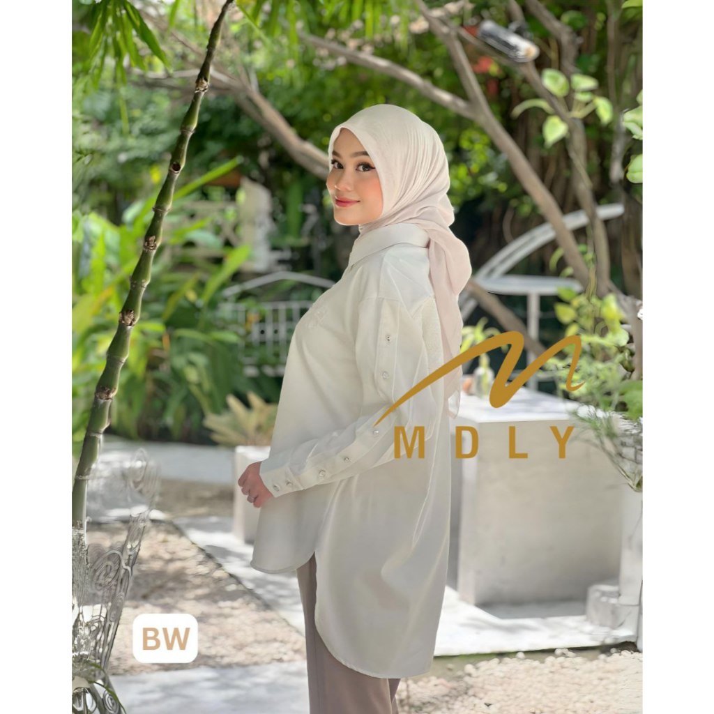 MDLY baju kemeja atasan wanita/Kemeja Polos Motif Bordir Casual Trendy Kekinian/Elea Shirt by Mdly