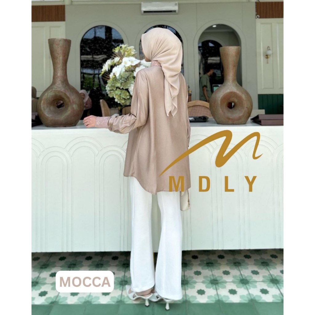 MDLY Baju kemeja atasan wanita/Kemeja Premium Motif Bordir/Baju Warna Cream/Fazren Shirt by MDLY