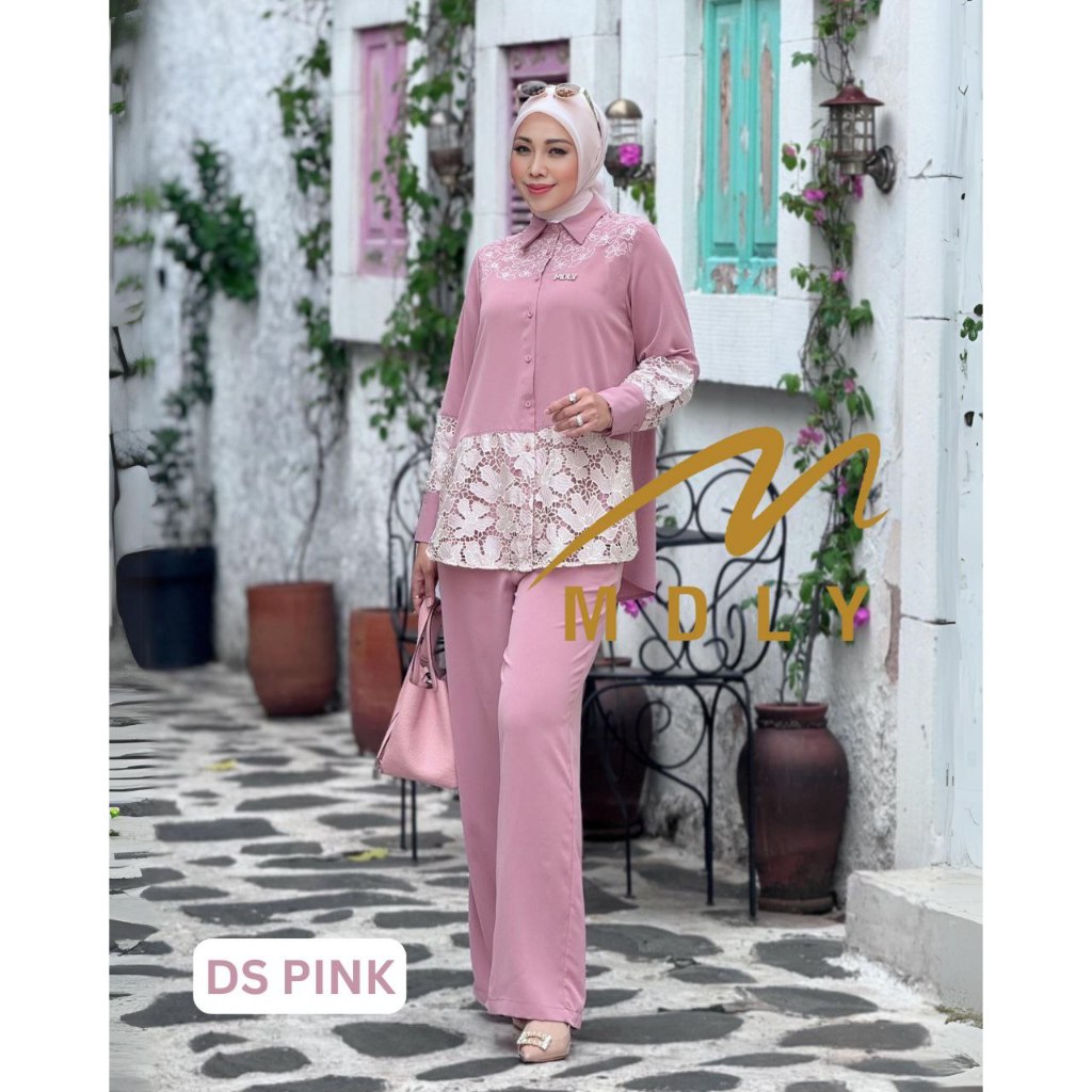 MDLY Baju Setelan Wanita Muslim/One Set Celana/Setelan Celana Wanita Motif Bordir/Firza Set by MDLY