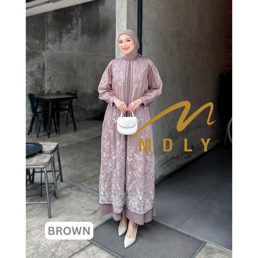 MDLY Baju gamis Wanita/Gamis Premium Motif Bordir Exclusive Kombinasi Outer/Ashita Dress by MDLY