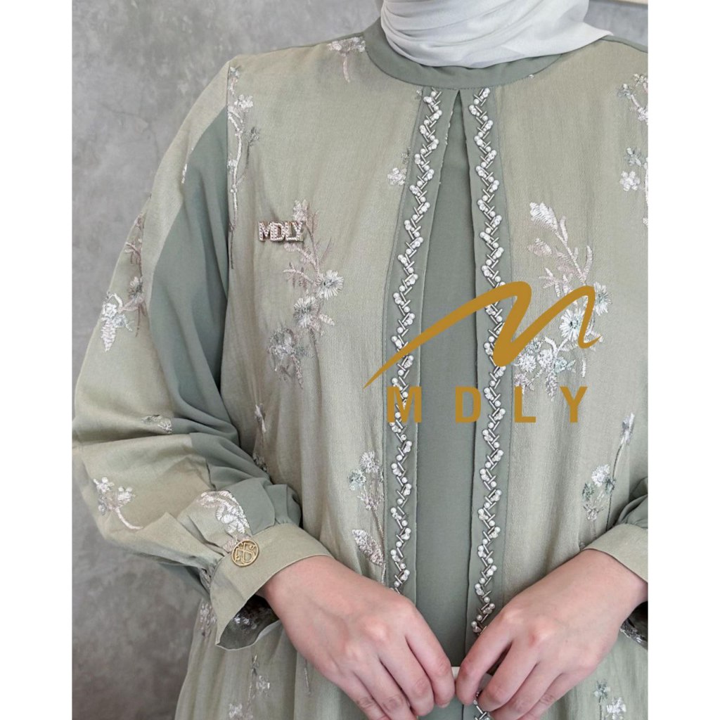 MDLY Baju gamis Wanita/Gamis Premium Motif Bordir Exclusive Kombinasi Outer/Ashita Dress by MDLY