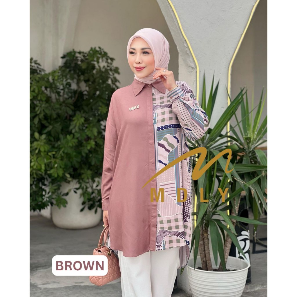 MDLY Baju atasan wanita muslim/Baju Tunik Kombinasi Motif Print/Atasan Tunik/Aimee Tunic by MDLY