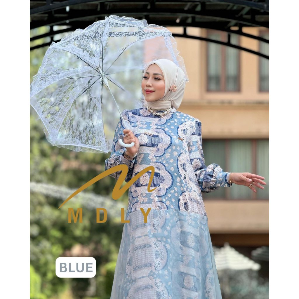 MDLY Baju busana gamis wanita muslim/Gamis Premium Motif Kombinasi Organza Lux/Xandra Dress by MDLY/