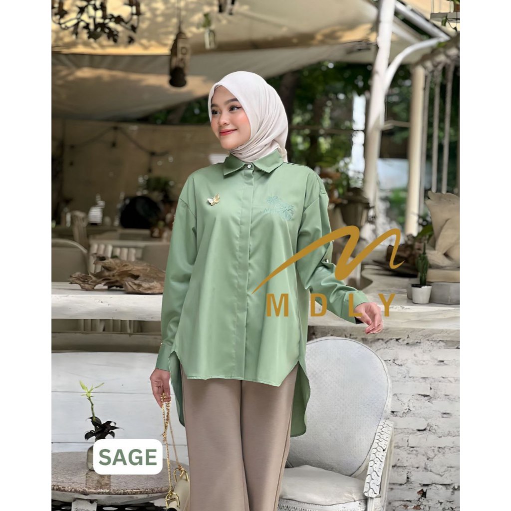 MDLY baju kemeja atasan wanita/Kemeja Polos Motif Bordir Casual Trendy Kekinian/Elea Shirt by Mdly