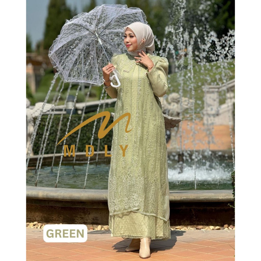 MDLY Baju Gamis Wanita Muslim/Gamis Lebaran/Baju Raya/Gamis Brukat Lebaran/Gaina Dress by MDLY