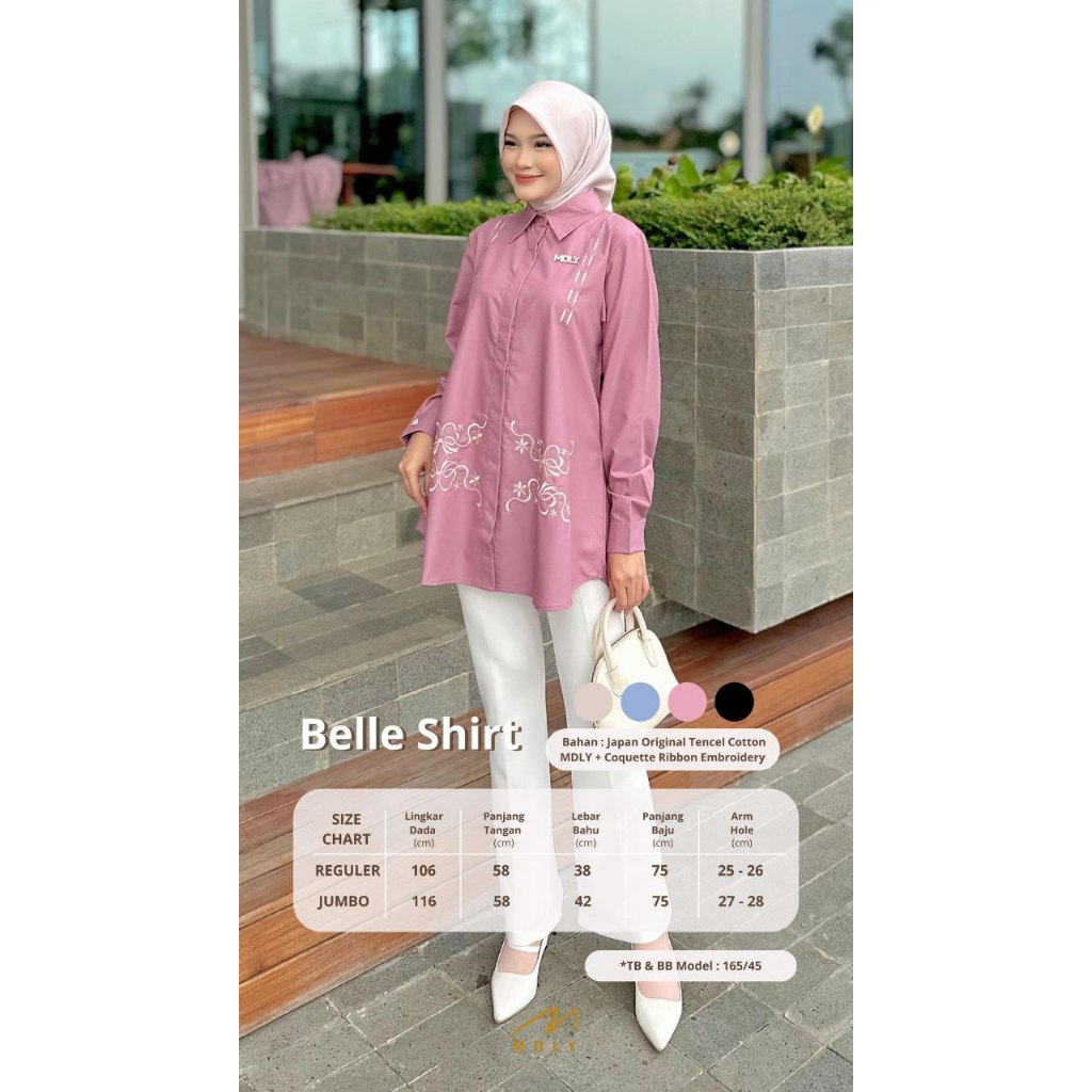 Belle Shirt by MDLY Baju Atasan Wanita Muslim Kemeja Lengan Panjang Basic Casual
