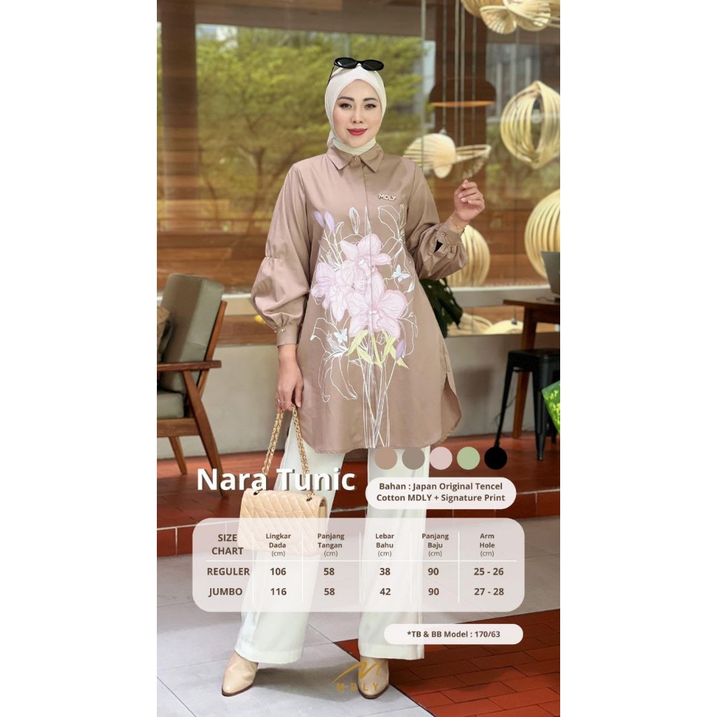 Nara Tunic by MDLY Baju Atasan Wanita Kemeja Tunik Lengan Panjang Basic Casual