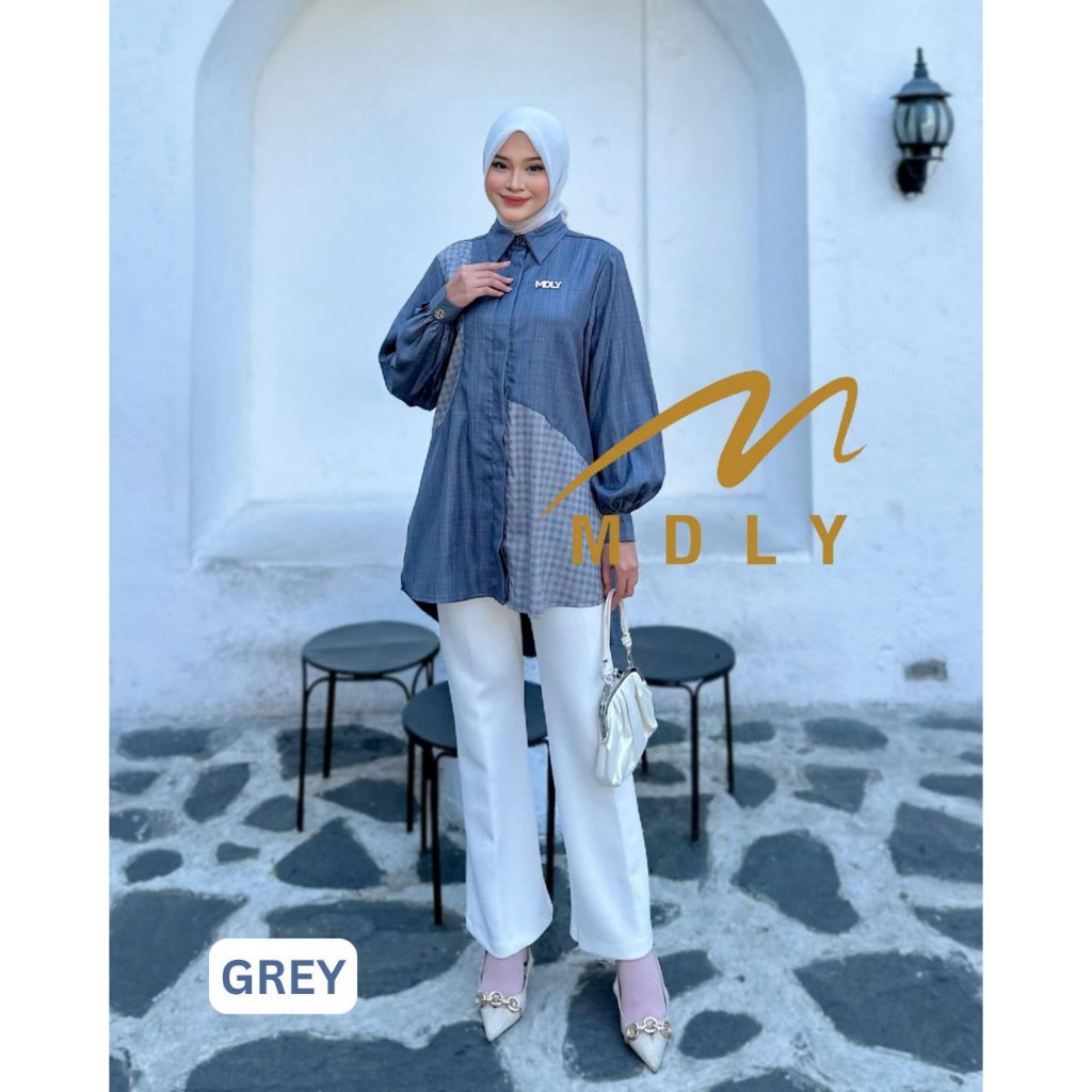 Oxaa Tunic by MDLY Baju Atasan Wanita Kemeja Tunik Lengan Panjang Baju Tunik Casual