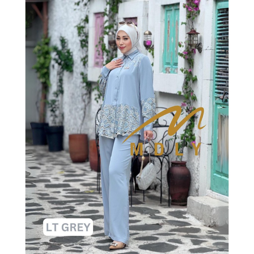 MDLY Baju Setelan Wanita Muslim/One Set Celana/Setelan Celana Wanita Motif Bordir/Firza Set by MDLY