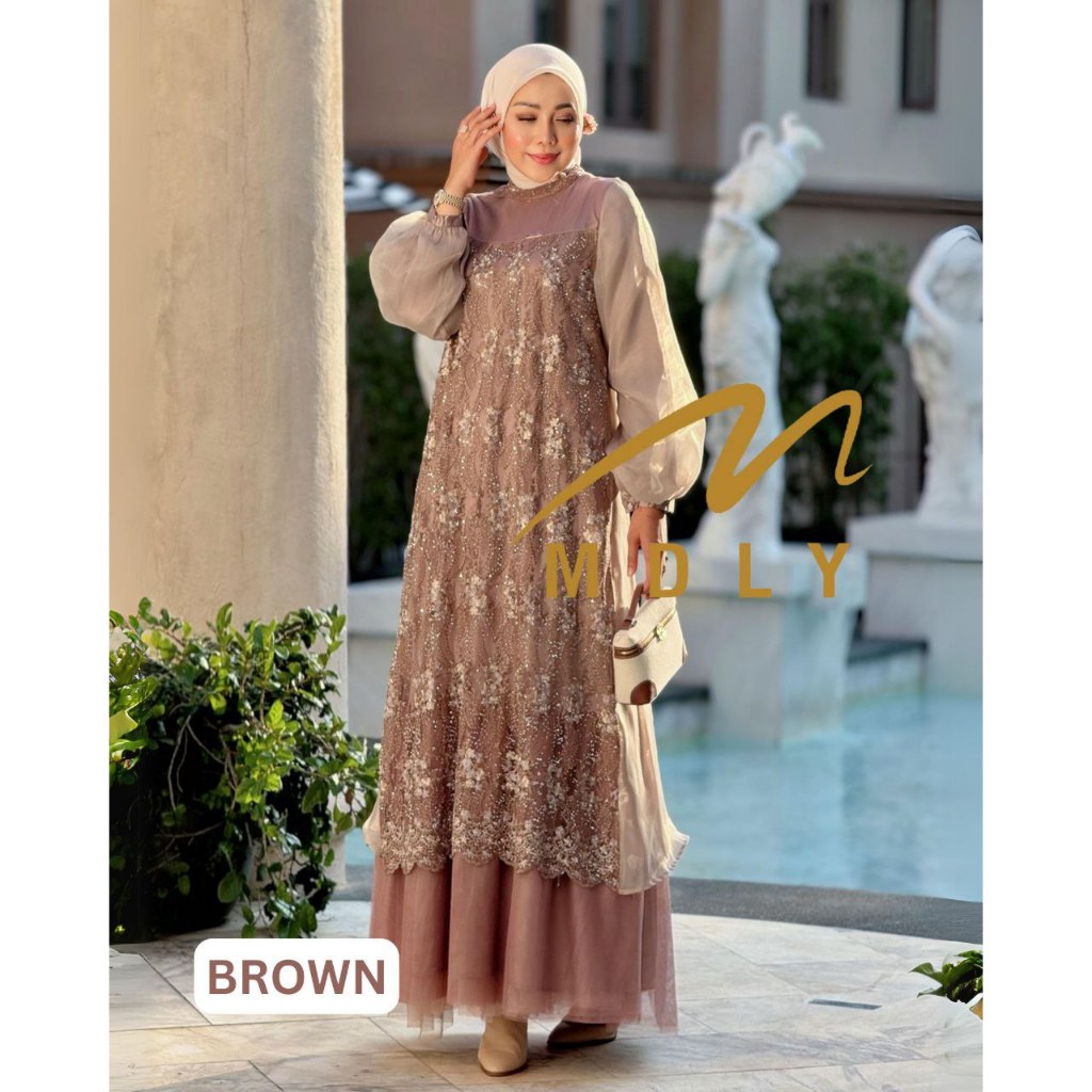 MDLY Baju fashion busana wanita gamis/Gamis Premium/Gamis Brukat Brocade Organza/Amya Dress by MDLY